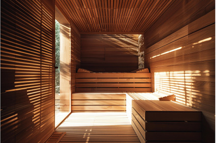 Sunlight illuminating empty sauna, an Architecture Photo by Ylivdesign