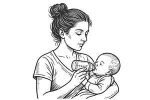 Mother feeding baby with bottle, a Person Illustration by AlexArt