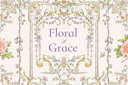 Floral Grace Watercolor clipart, a Decorative Illustration by Ekaproeka