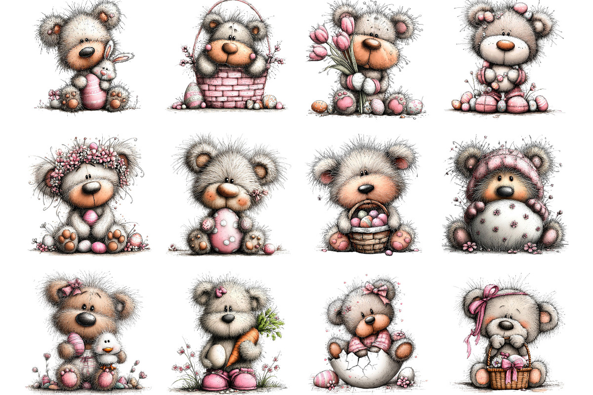 Whimsical Easter Teddy Bear Clipart, an Illustration by Designking (Photo 2 of 5)