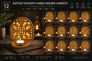 Rattan Tealight Candle Holder Laser, an Object Graphic by OTVEY DESIGN