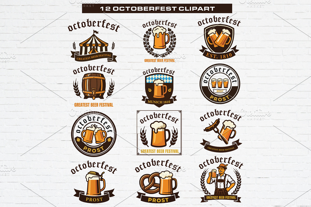 12 Oktoberfest Clipart Badge Bundle, a Seasonal Illustration by Guavanaboy (Photo 1 of 3)