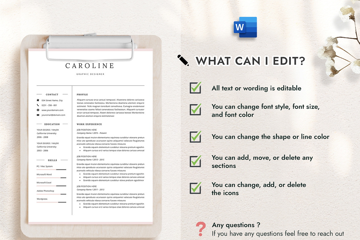 Professional Resume CV Template DOCX, a Resume Template by GResume (Photo 6 of 10)