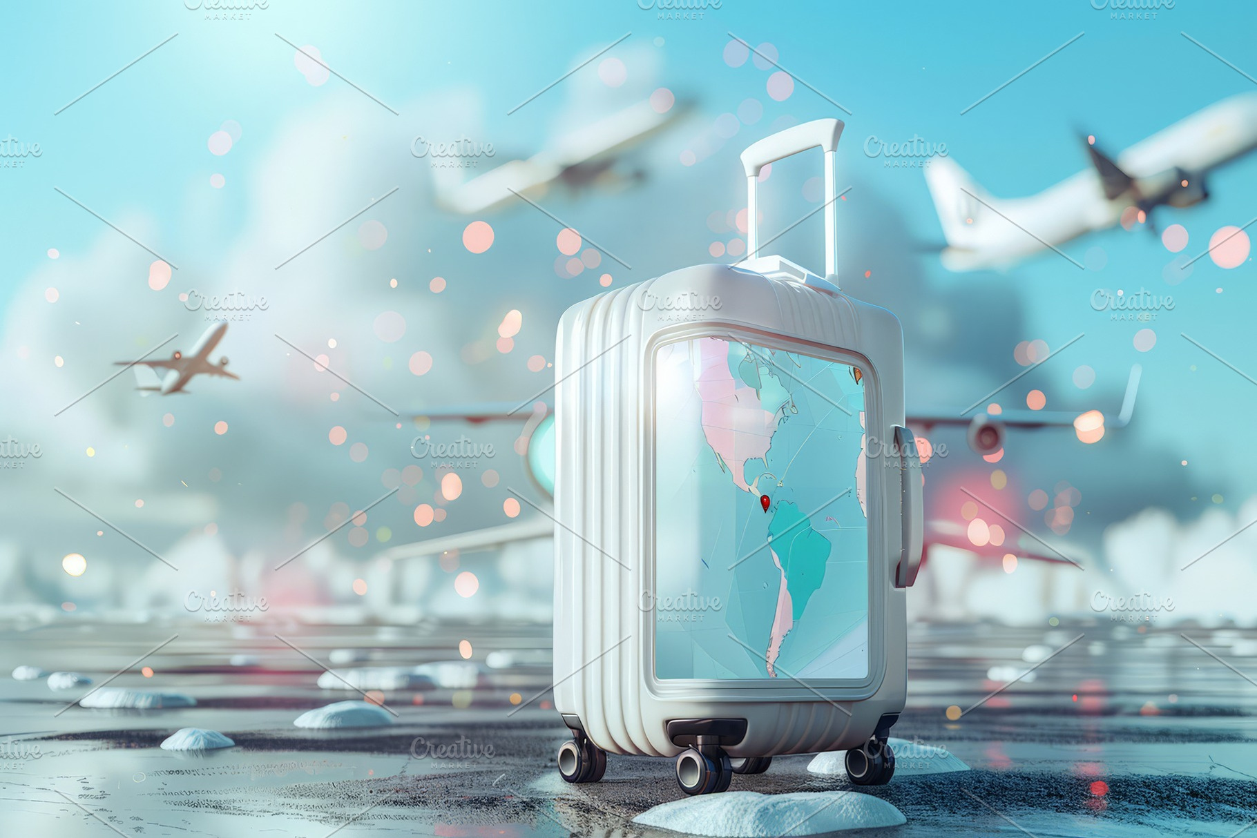 The white cap on the suitcase and th, a Transportation Photo by Pixeness Studio