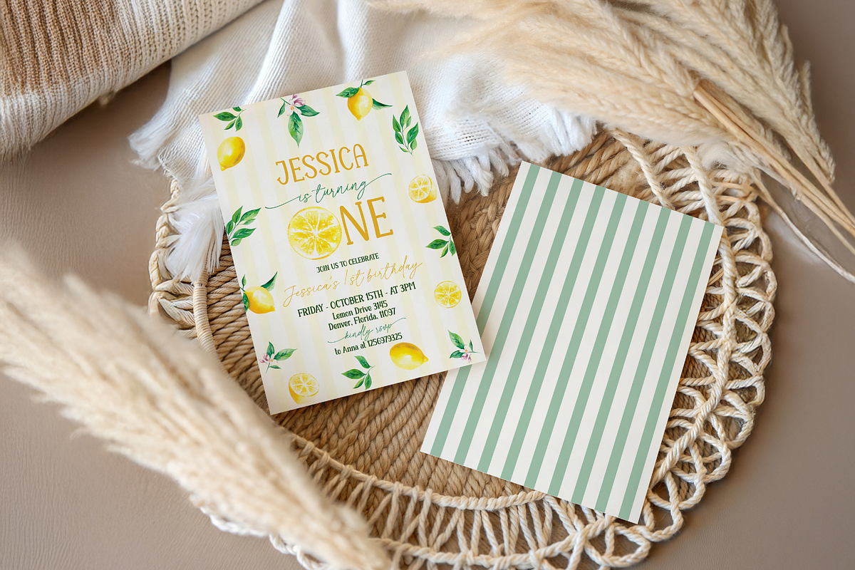 Sweet One Lemon Birthday Bundle, a Stationery Template by Digital_Mind (Photo 8 of 8)