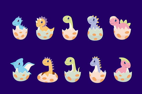 Cute Baby Dinosaurs Vector Set preview 2