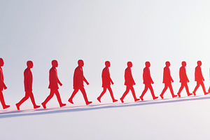 Conformity and Individuality Concept with Red Walking Figures, an Abstract Photo by Natalia Klenova's Shop