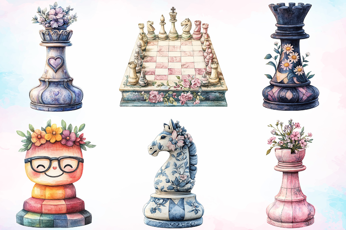 Watercolor Chessboard Clipart Bundle, a Sport Illustration by Canvas Craft (Photo 2 of 3)