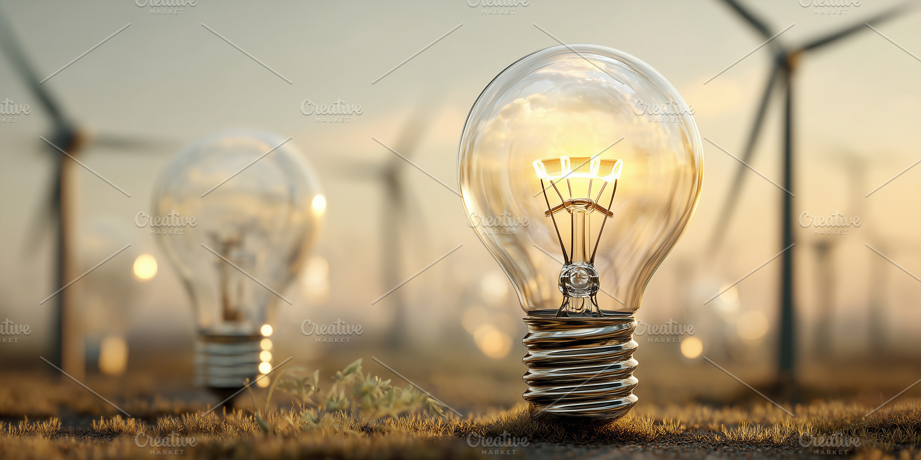 Glowing light bulb on a field with, a Technology Photo by MistyDay