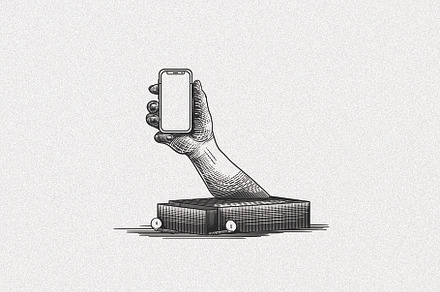 Hand holding smartphone illustration
