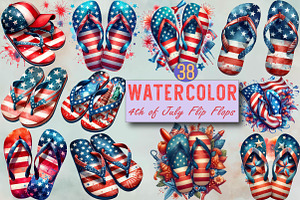 Watercolor 4th of July Flip Flops Su, an Illustration by SVGArt