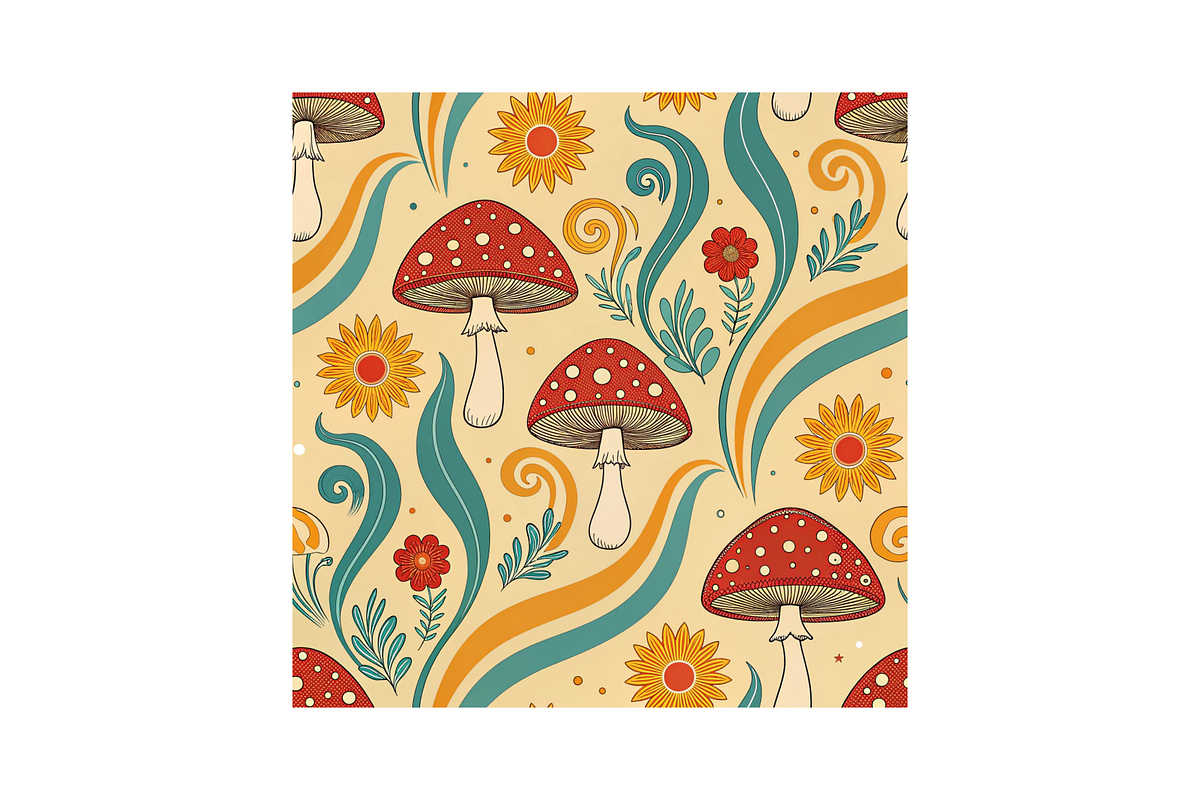 Retro Funk Shroom Digital Paper, a Pattern Graphic by FloridPrintables (Photo 2 of 6)