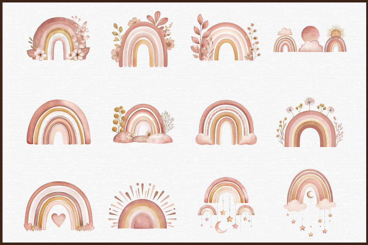 Watercolor Boho Rainbows Clipart, an Illustration by Sublimation Artist (Photo 3 of 6)