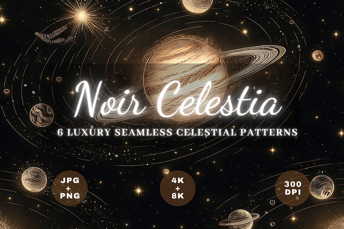 NOIR CELESTIA - SEAMLESS PATTERNS, a Pattern Graphic by LUSH Studio (Photo 1 of 6)