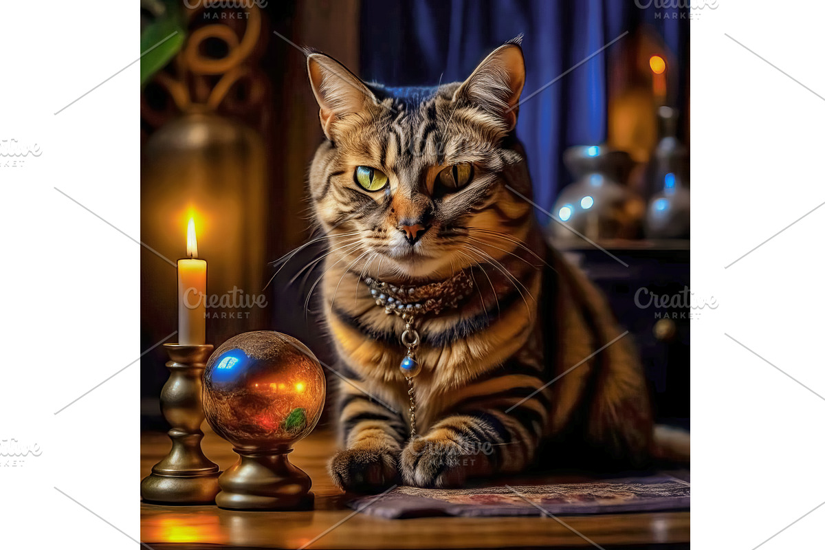 A magical cat tells fortunes on a, a Person Illustration by TatsianaSalauyova