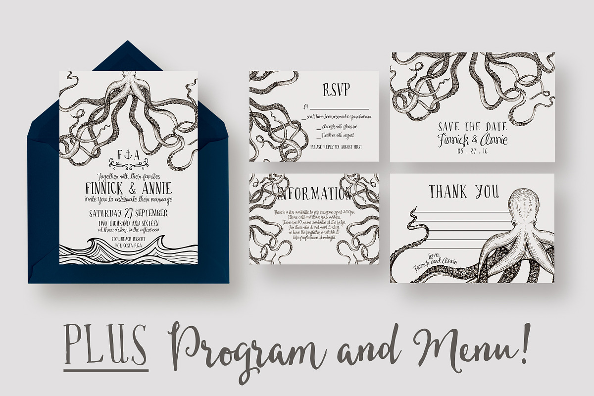 Octopus Wedding Invitation Suite, an Invitation Template by Knotted Design (Photo 1 of 5)