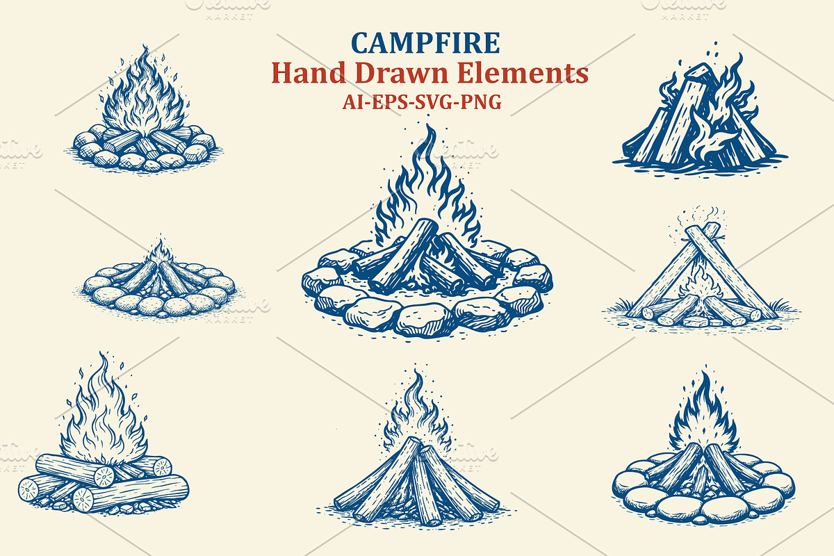 Campfire Hand Drawn Elements, an Object Graphic by e-artdesign (Photo 1 of 3)