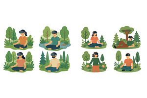 Virtual reality meditation in nature, a Technology Illustration by ZinetroN