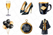Watercolor Black & Gold Graduation D, an Illustration by DreamPrint404 (Thumbnail 7 of 7)