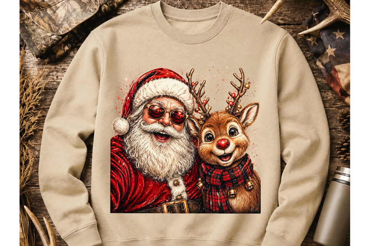 Santa and Reindeer Holiday Selfie, a Seasonal Illustration by Craft Nest (Photo 5 of 6)