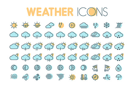 Flat thin line weather icons set, an Outline Icon by painterr