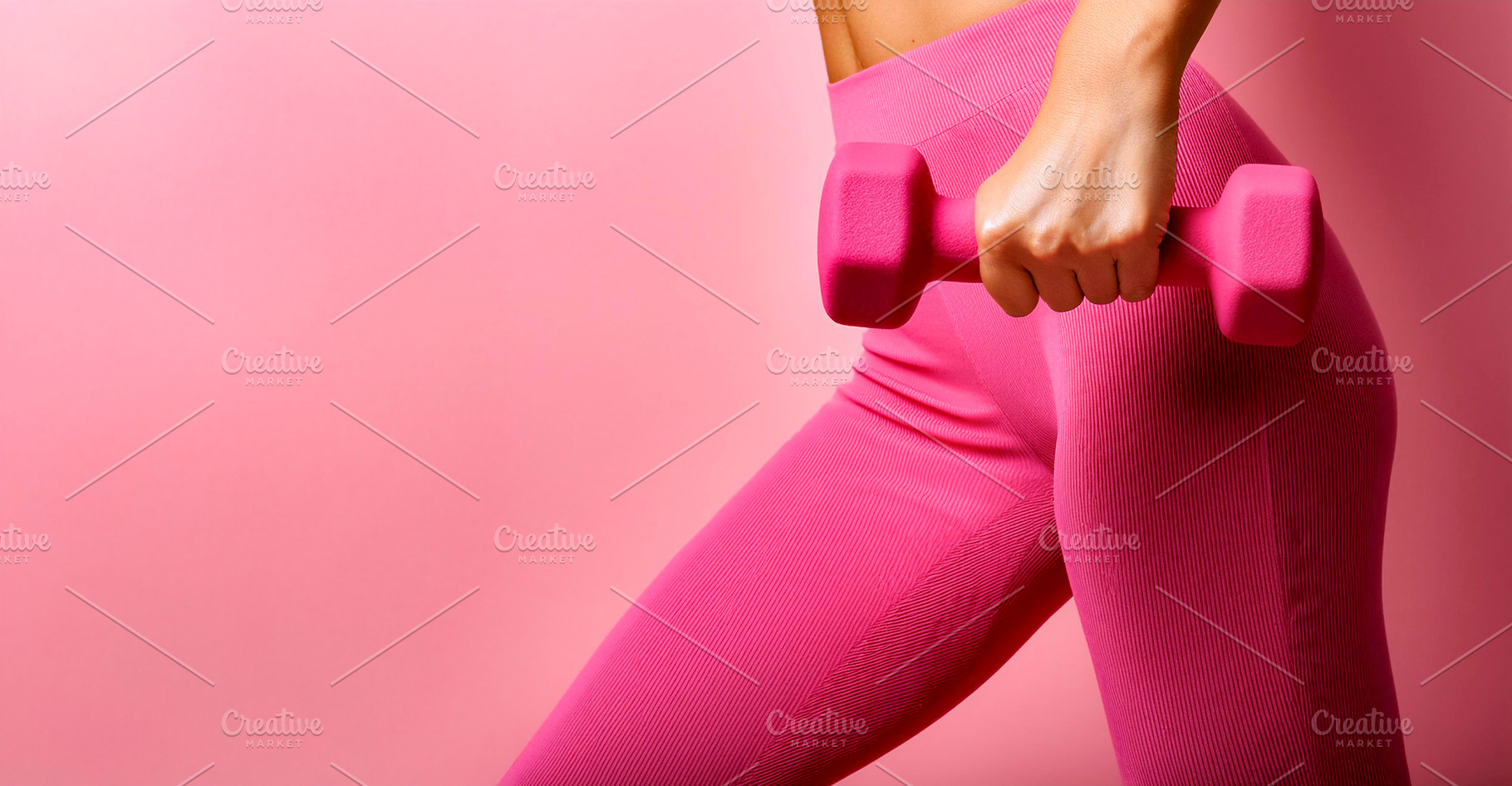 Legs and waist of sporty woman doing dumbbell pink background, a Sports & Recreation Photo by Davizro's Market