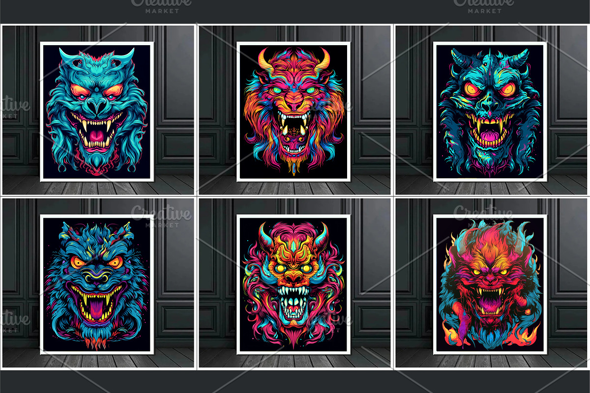 Psychedelic Grin Monster. 16 Posters, a Decorative Illustration by KENO Mascots (Photo 2 of 9)