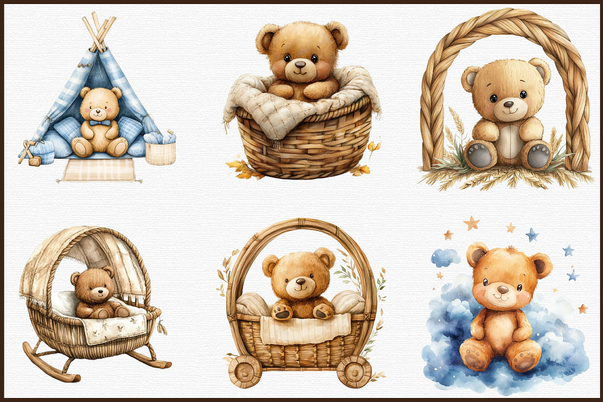 Nursery Teddy Bear Clipart,Boho Clip, an Illustration by Sublimation Artist (Photo 3 of 6)