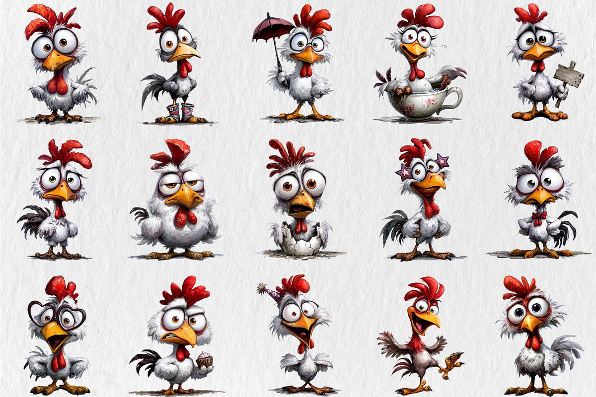 Quirky Funny Chicken Clipart, an Animal Illustration by Rose Art (Photo 2 of 7)