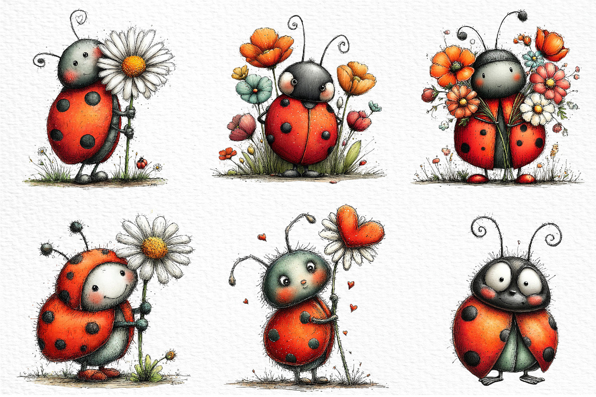 Whimsical Spring Ladybug Clipart, an Illustration by Craft Nest (Photo 3 of 8)