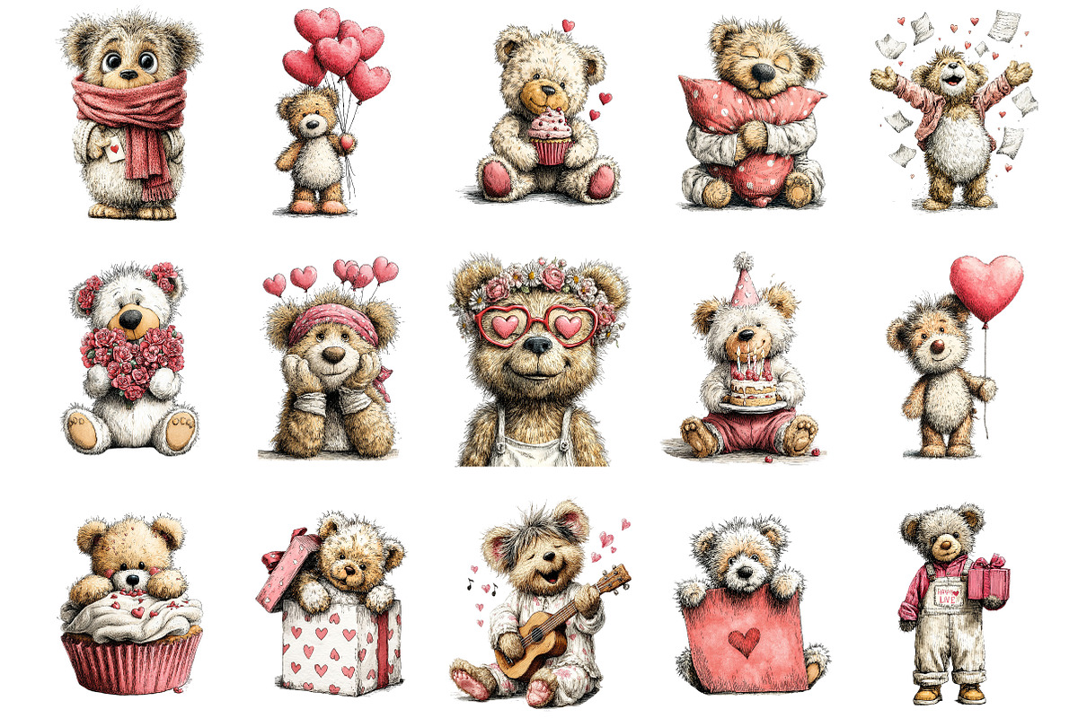 Valentines Teddy Bear Clipart, an Illustration by OK Design (Photo 3 of 6)