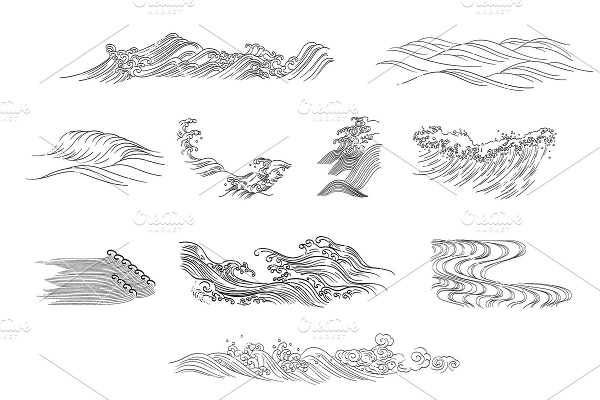 Wave elements in vintage style, an Object Graphic by marukopum (Photo 8 of 9)
