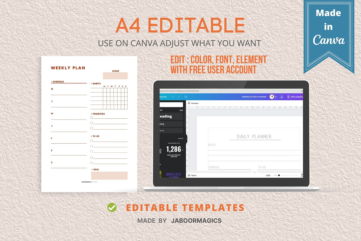 Weekly Planner Template, Canva, a Templates & Theme by Jaboor Magics (Photo 2 of 4)