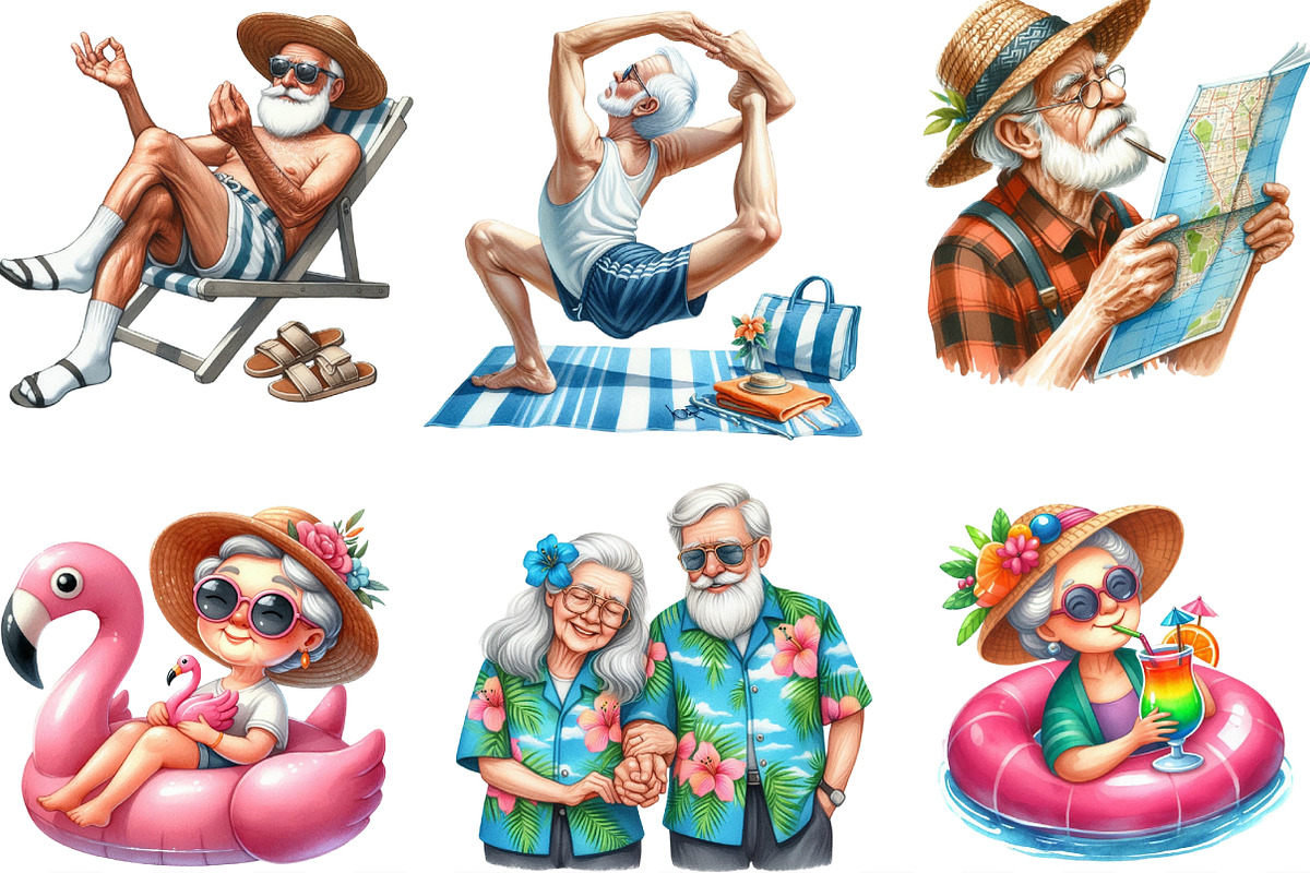 Funny Summer Old Couple Clipart, an Illustration by Designking (Photo 3 of 4)