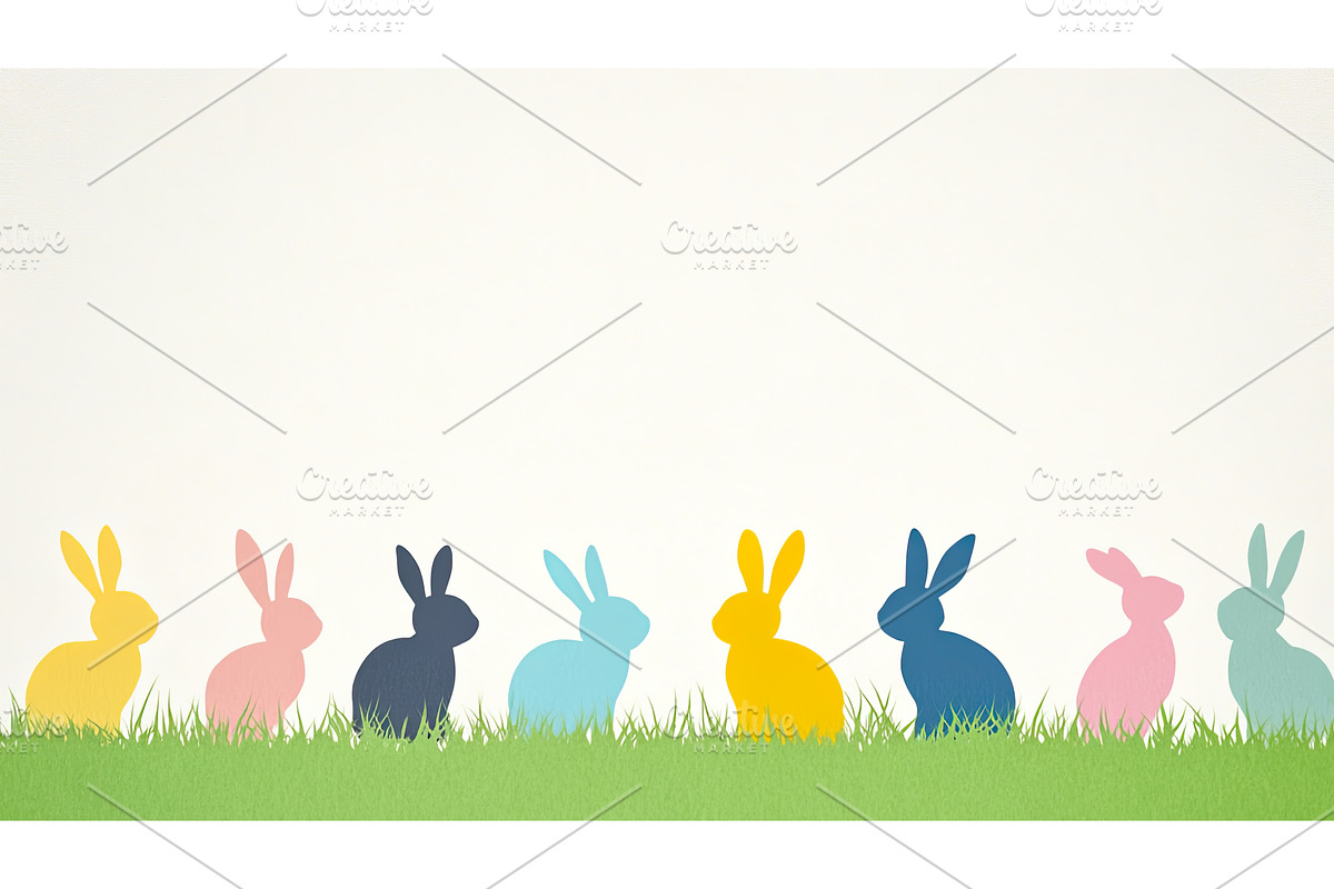Colorful paper rabbits in a row on, an Animal Illustration by Lermont51