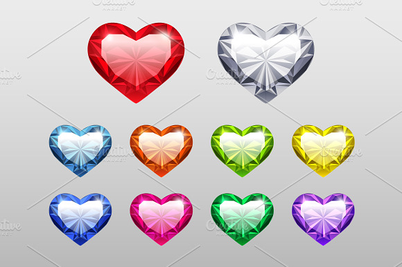 Vector Gem Hearts Set
