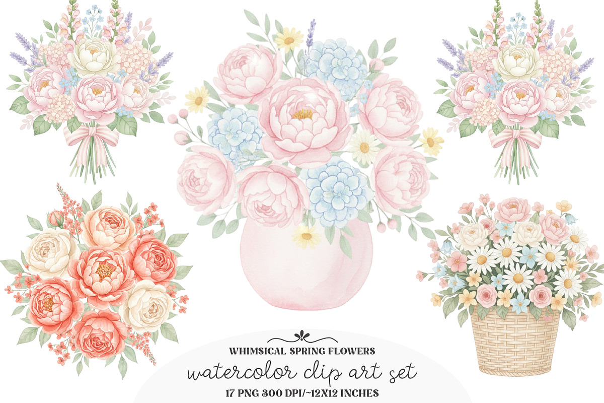 18 Whimsical Spring Flowers Clipart, an Illustration by GatewayDesign (Photo 1 of 5)