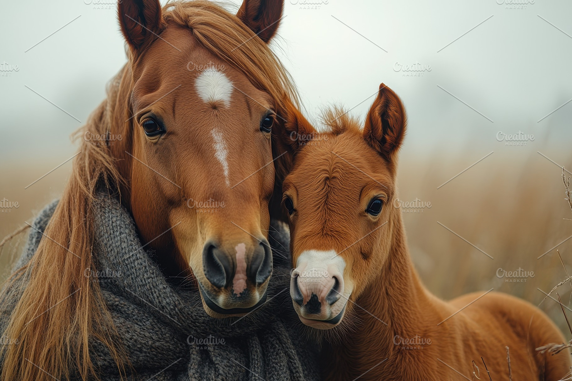 Horses affectionately posing togethe, a Photo by Tanuart