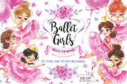 Cute Ballerinas watercolor set, an Illustration by KatBranchArt (Thumbnail 1 of 3)