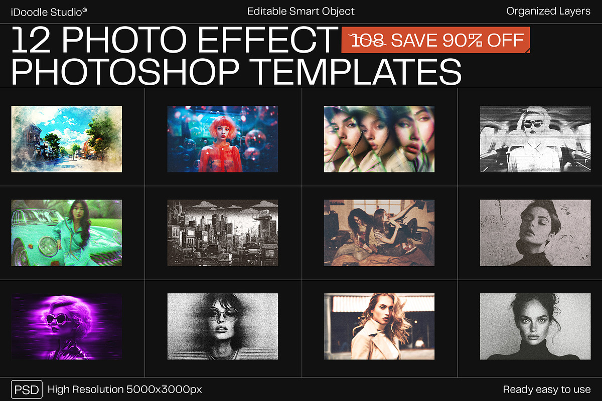 12 Photo Effect Templates, a Layer Style Add-On by iDoodle Studio (Photo 1 of 6)