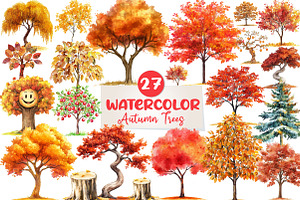 Autumn Trees Clipart, an Illustration by CreationArt