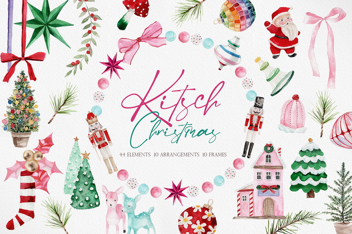 Watercolor Clipart-KITSCH Christmas, a Decorative Illustration by Beigetime (Photo 1 of 15)