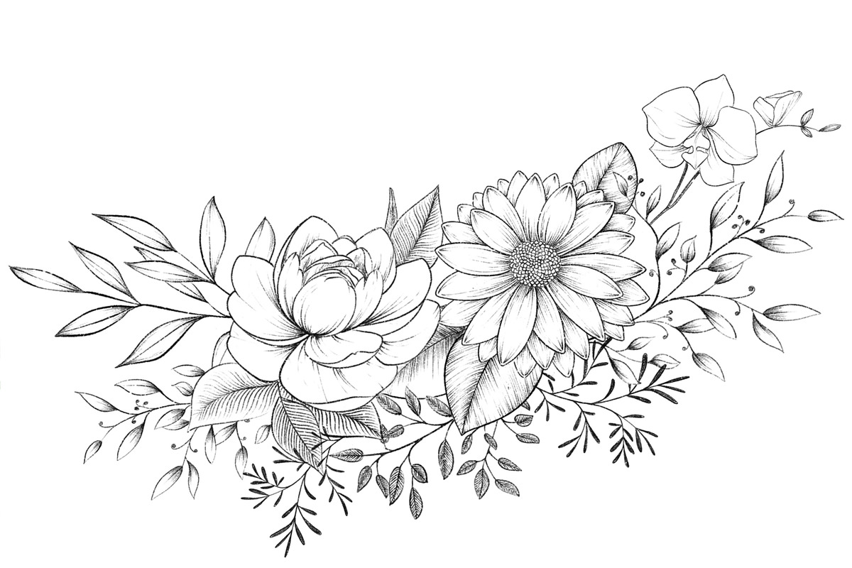 Ink Flowers - Tattoo Lineart Florals, a Brush Add-On by buntegalerie (Photo 2 of 3)