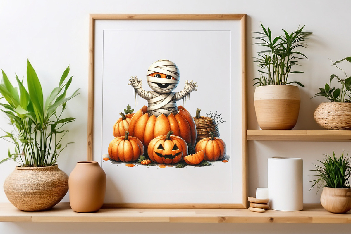 Halloween Mummy with Pumpkin, a Seasonal Illustration by Craft Nest (Photo 4 of 5)