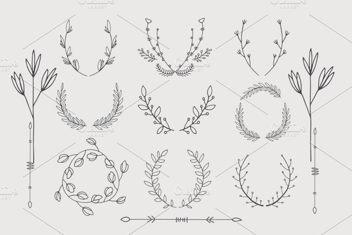 90 hand drawn floral elements set, a Decorative Illustration by Anttoniu (Photo 2 of 3)