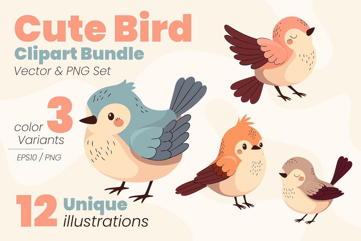 Bird Clipart Bundle - Vector & PNG, an Animal Illustration by moja doodle (Photo 1 of 5)