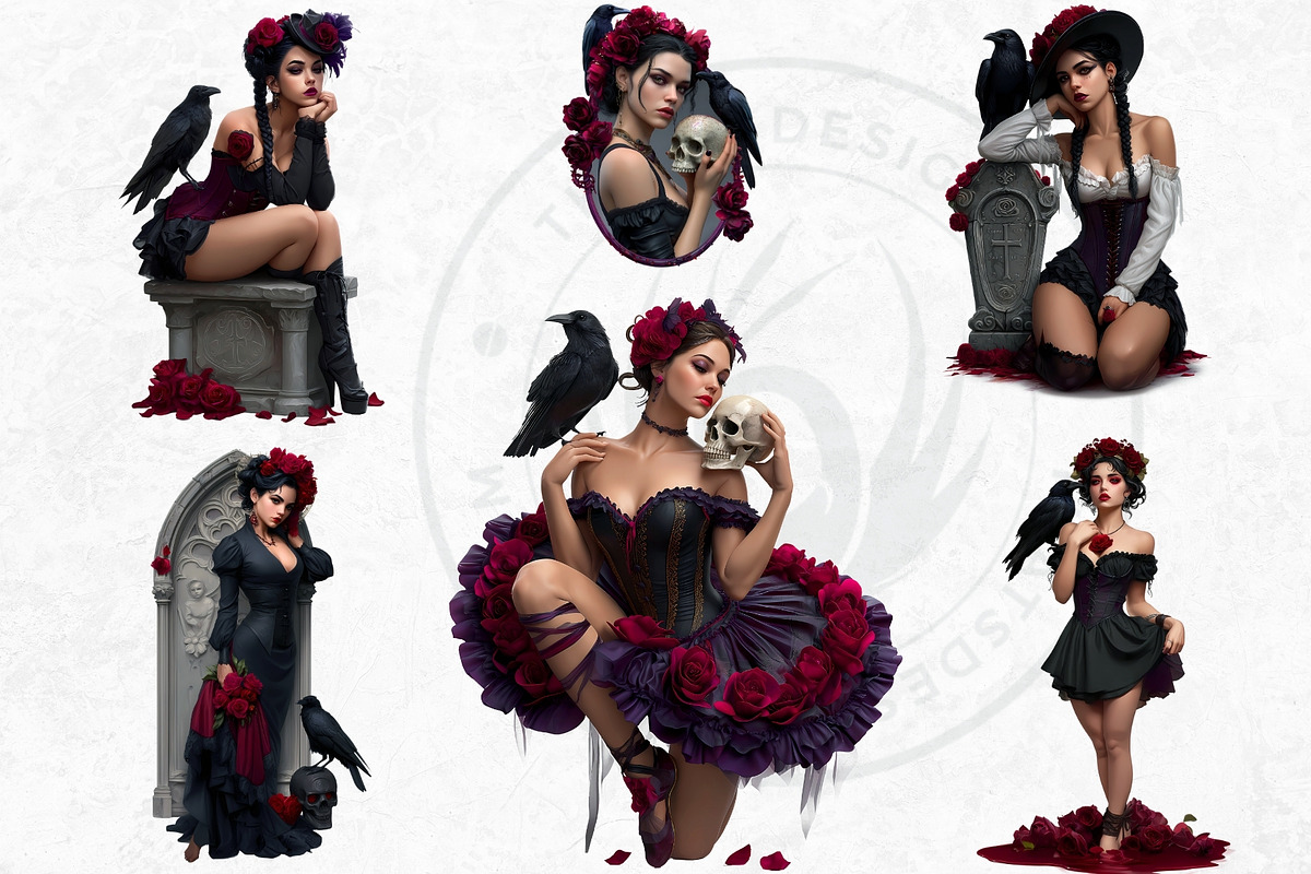 Gothic Girls with Raven Roses PNG, a Person Illustration by ThatsDesignArt (Photo 4 of 10)