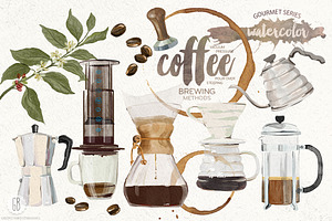 Watercolor Coffee Brewing Methods