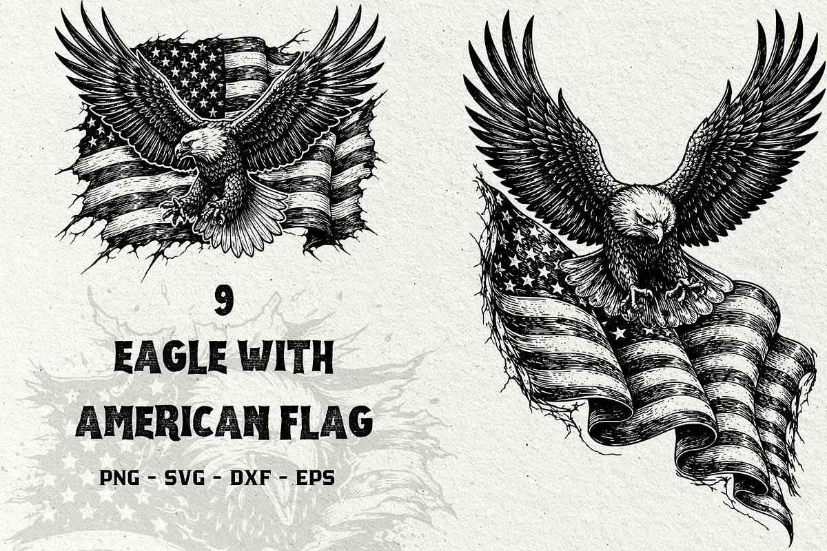 Patriotic Eagle Engraving Graphics, a Seasonal Illustration by DENIDigitalArtSudio (Photo 1 of 6)