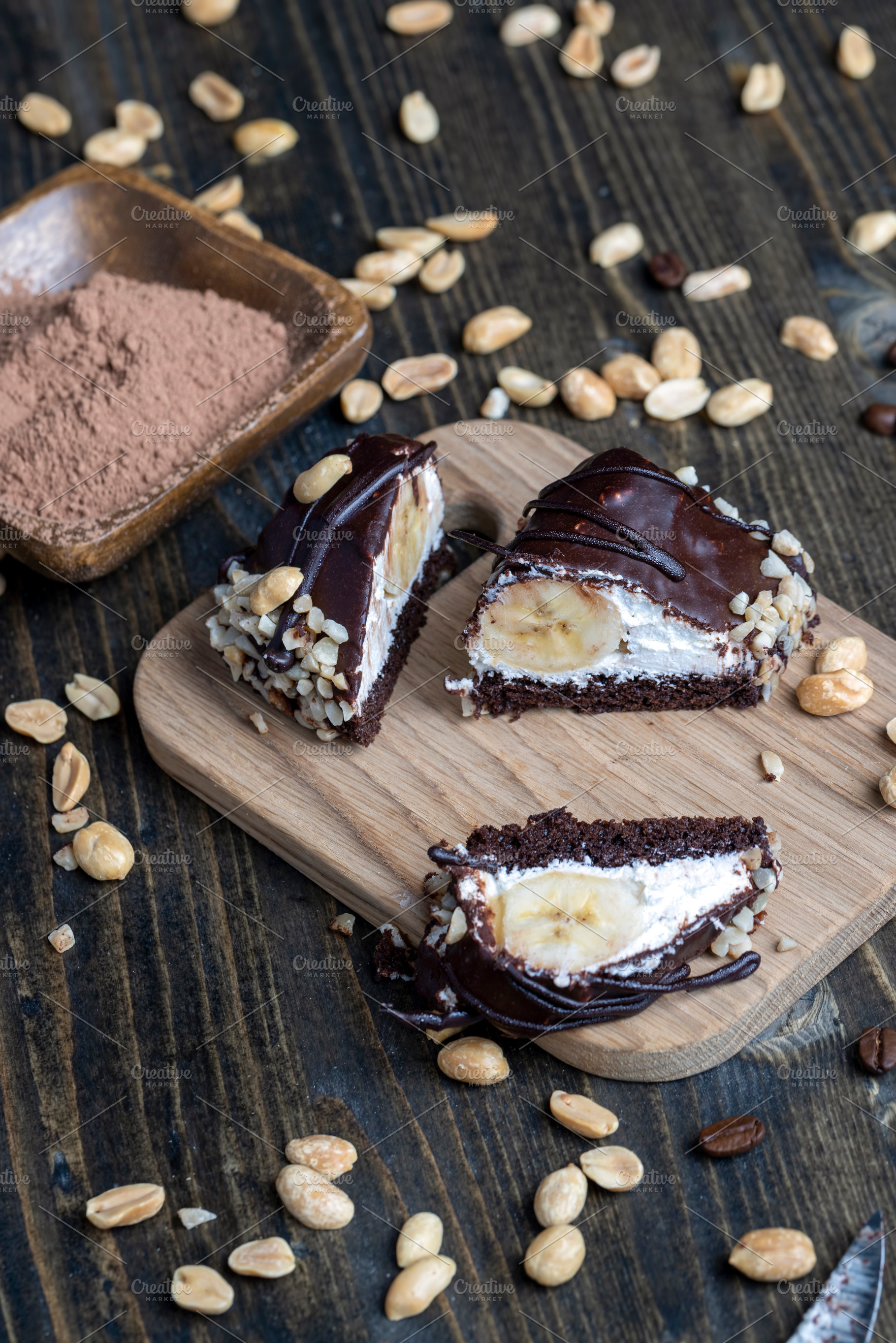 chocolate-drenched banana cake with cheese cream, a Photo by MyPhotos